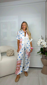 M853 Coastal dots blouse and pants set