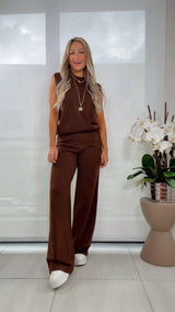 0820 Knitted set solid round neck