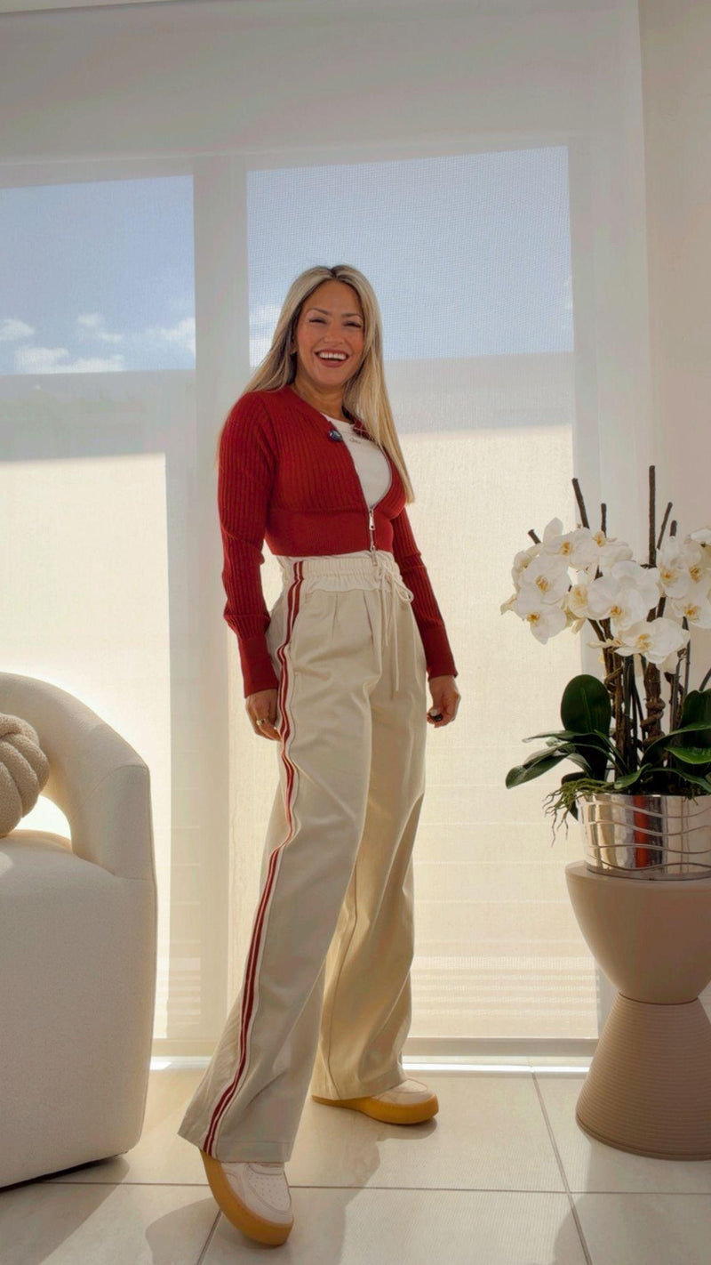 5255 Side detail cotton wide pants