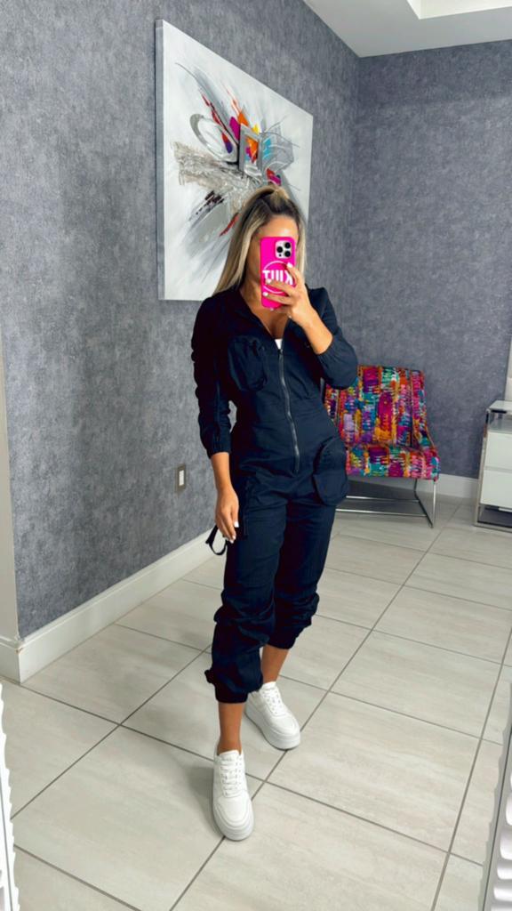 9475 Hooded cargo jumpsuit