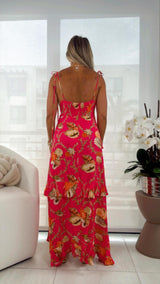 4288 Printed ruffle maxi dress