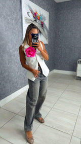 0306 Vest with pink rose