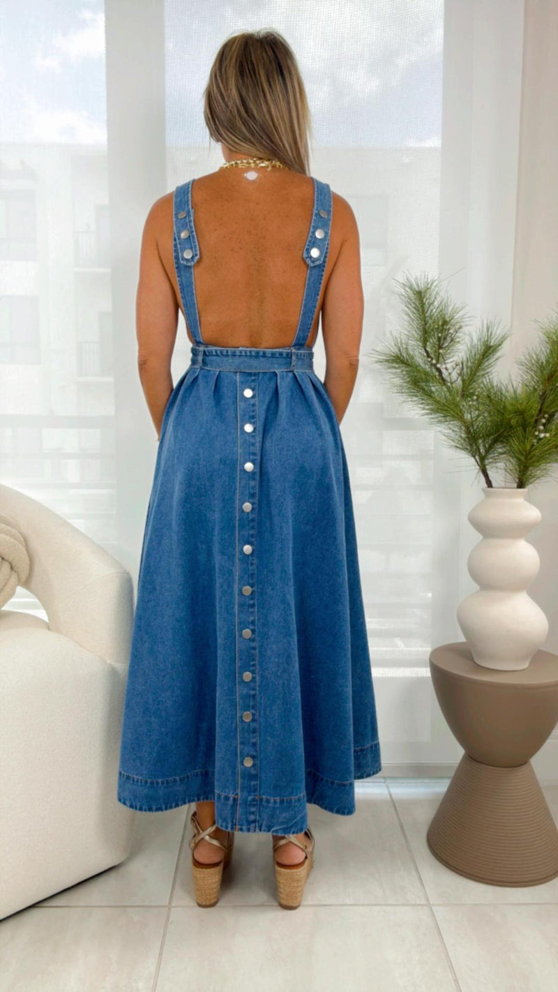 1535 Open back denim midi dress