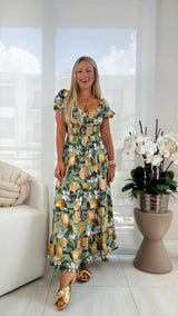 7374 Printed tiered woven midi dress