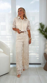 8701 Crochet and pearl top and pants set