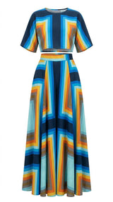 8267 Printed loose fit top and skirt set