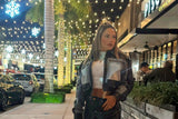 7103 Contrast leather and denim jacket