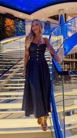 1798 Denim midi dress strapless sweetheart neckline