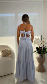 2421 Elastic back striped maxi dress