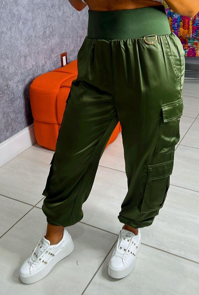 0382 Satin cargo jogger pants