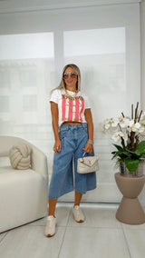 2004 Washed denim culotte Bermuda