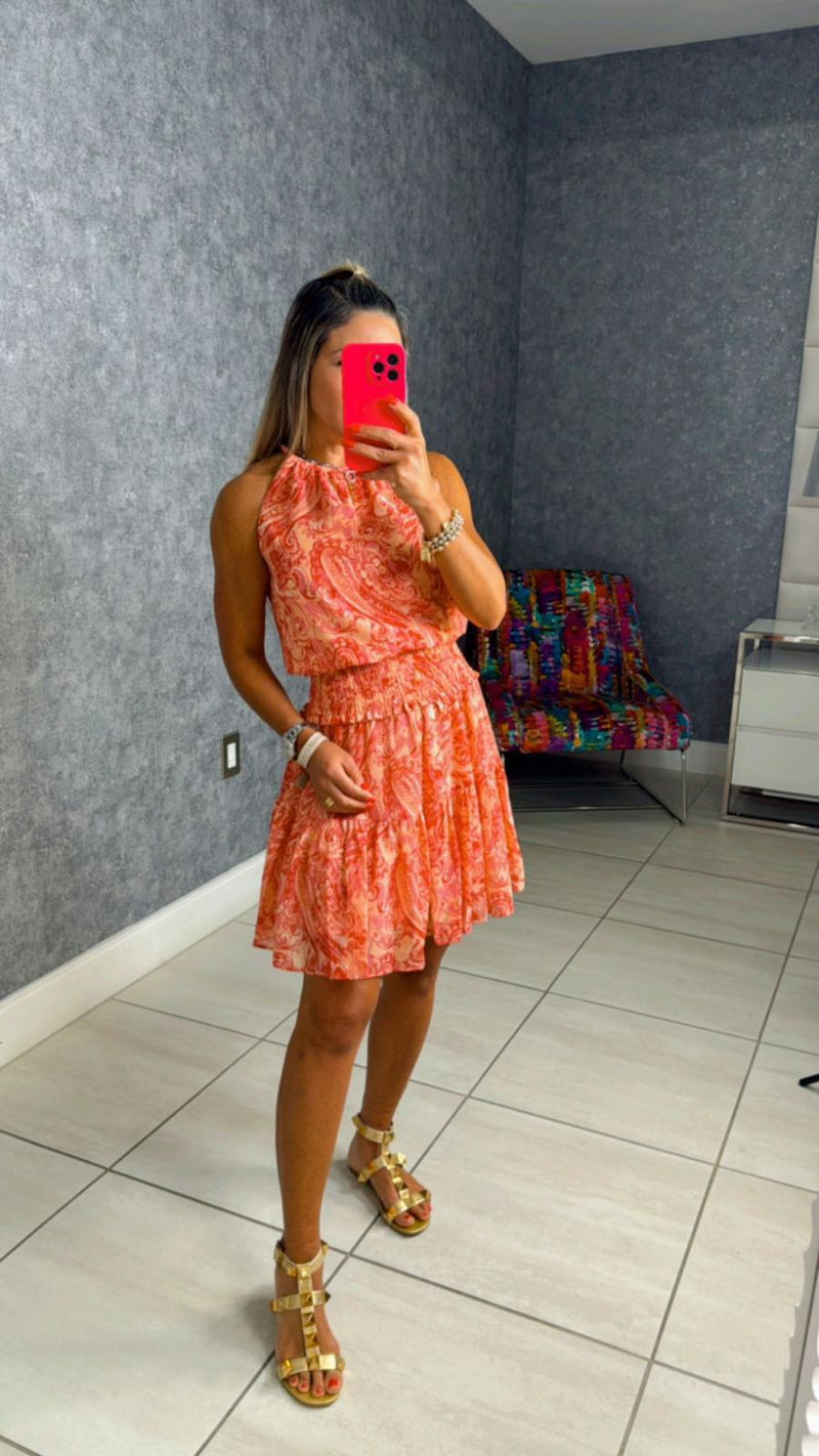4232 Paisley halter neck mini dress