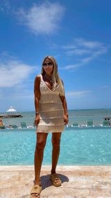 4985 Crochet beach fringe mini dress