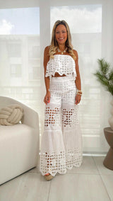 2519 Lace ruffle tube top and pants set