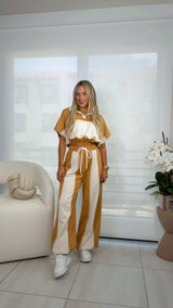 0058 Collar neck top and pants set