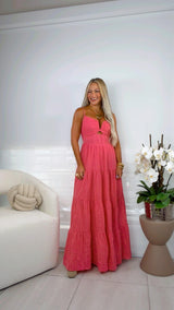 2159 Textured maxi dress with front cut out