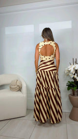 1504 Polka dot body and striped maxi skirt set Kiut