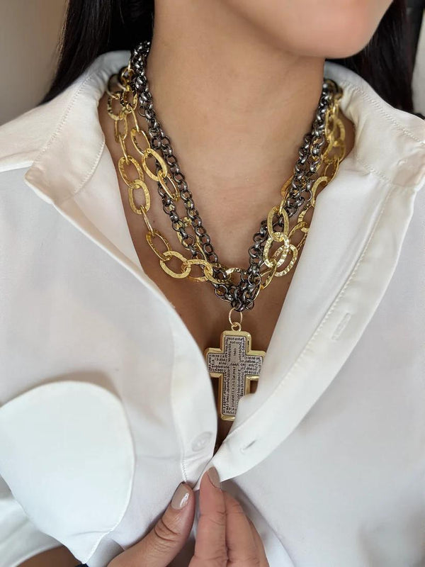 DL01 Cross maxi layer necklace