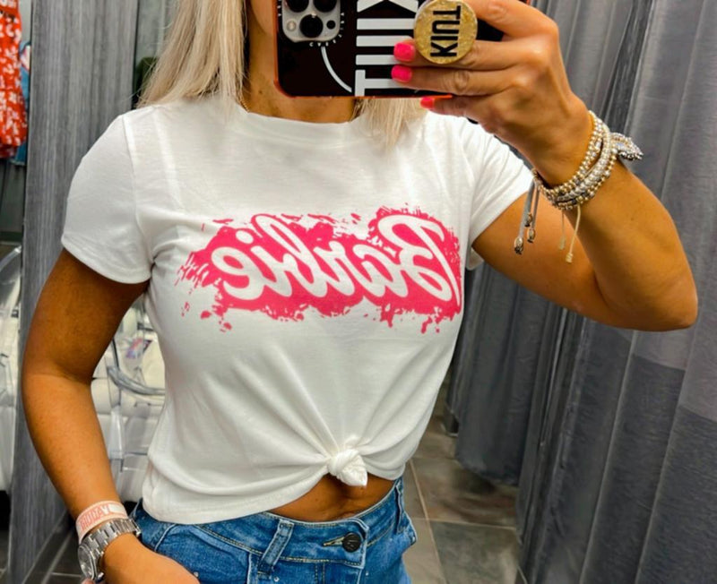 T790 Barbie printed crop T-Shirt