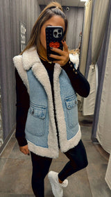 4109 Faux fur denim over size vest