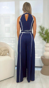 8886 Contrast binding jumpsuit