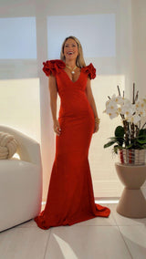 1286 Glittered ruffle sleeve maxi dress