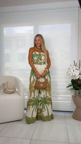 9239 Printed jumpsuit strapless