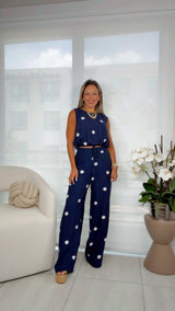 5511 Polka dot drawstring top and pants set
