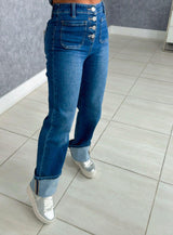 5965 High rise front patch pocket cuffed jeans