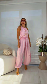 5453 Satin top and pocket pants set