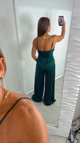 5734 Braided strap satin tube jumpsuit
