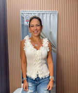 3085 Lace detail button down top