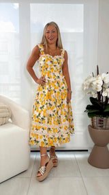 5436 Lemon printed backless midi dress