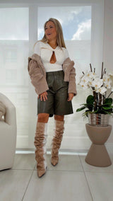 3728 PU Faux leather bermuda short