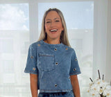 3295 Eyelet denim wash cotton crop top