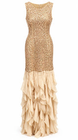 2854 Sequin ruffle chiffon dress