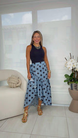 1050 Denim polka dot print wrap skirt