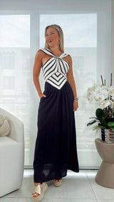 3302 Contrast stripe midi dress