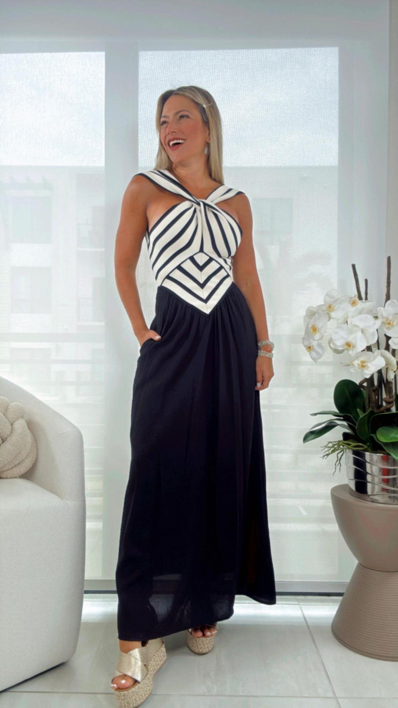 3302 Contrast stripe midi dress