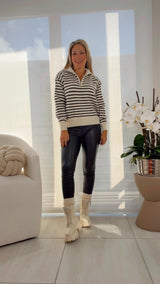 9667 High neck stripe sweater with zipper