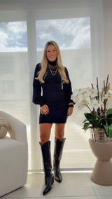 2016 Ballon sleeve ribbed sweater dress