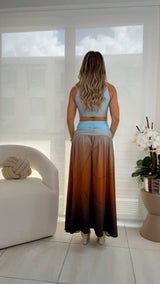 1836 Organic waves print body and maxi skirt set Kiut