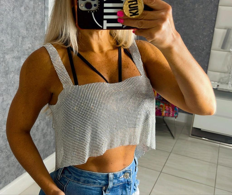 2023 Rhinestone detail crop cami top