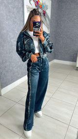 2142 Printed denim/star jacket and pants set