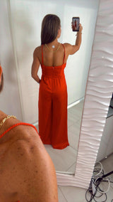 5734 Braided strap satin tube jumpsuit