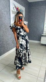 2608 Printed hi-low maxi dress