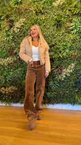 1316 High rise wide front yoke curduroy pants