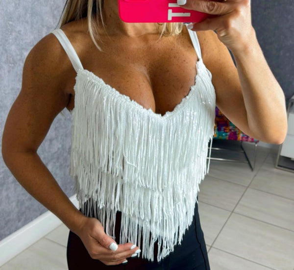 0142 Fringe sequin top