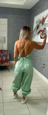 3233 Waist belted bubble hem jumpsuit