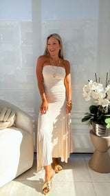 2577 Strapless ruched maxi dress